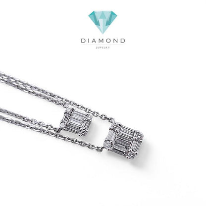 Double duo Diamond Baguette Necklace 18K / Diamond Jewelry