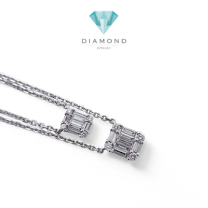 Double duo Diamond Baguette Necklace 18K / Diamond Jewelry