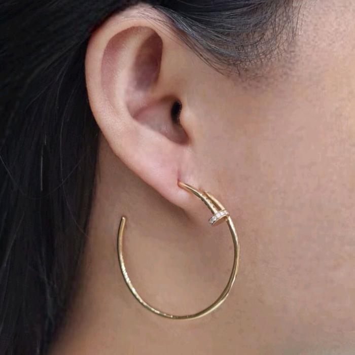 Hoop nail earring Diamond Earring 18K/Diamond Jewelry/ Anting hoop paku emas berlian juste