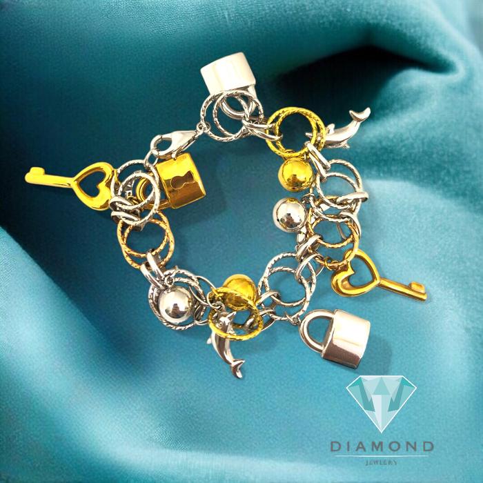 Gelang Emas Lock Key Gantung Variasi Gantungan 3 Warna 18K-76GMS19WP-HT