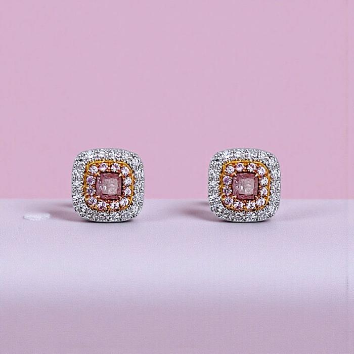 Pink Cushion Diamond Earring 18K / Anting Berlian Pink Cushion 18K / Diamond Jewelry 400AB500BMLS-HT