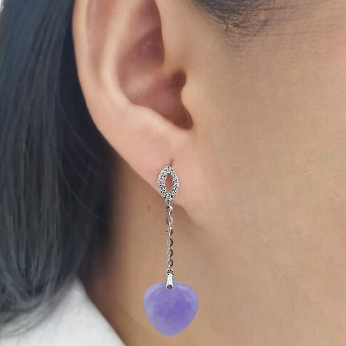 Giok/jade Heart Diamond Earrings / Diamond Jewelry