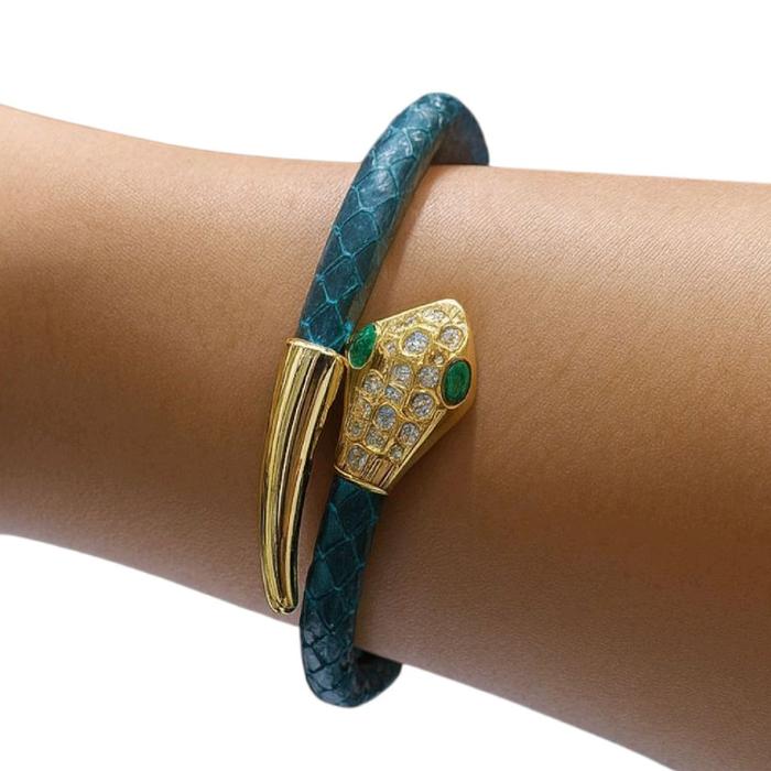Ulo Serpenti Diamond leather Bracelet 18K / Gelang Berlian Ulo Serpenti 18K / Diamond Jewelry 1GBD15LSNEW - Gold-(SAMPLE-HT)