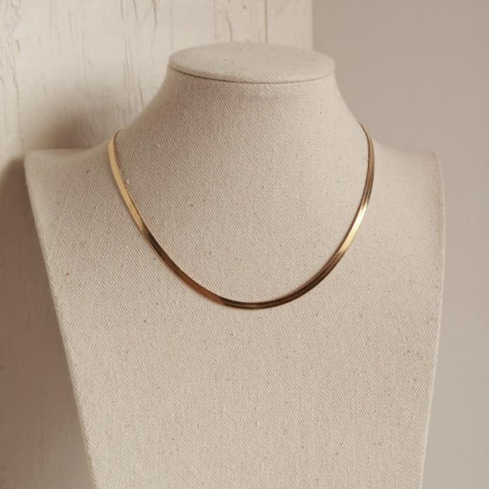 Kalung snake chain flat necklace gold 17k/750/kalung flat emas- Diamond Jewelry
