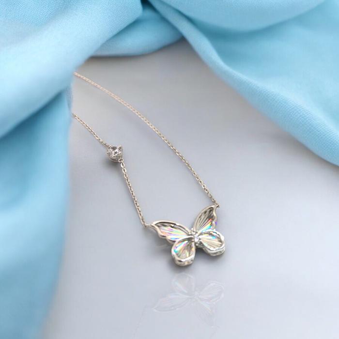Butterfly White Gold necklace rainbow 750/17k/18k-kalung emas pelangi kupu-Diamond Jewelry