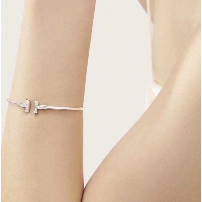 Double T Diamond Bangle white gold 18 K/ T diamond bangle 18k/ T Bangle Gold bracelet
