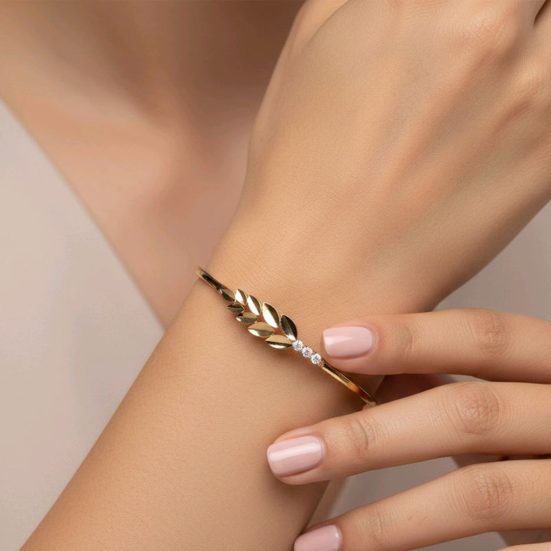 Leaf Gold Bangle 16K / Gelang Emas Daun 16K /  Diamond Jewelry / 463GMS287LS