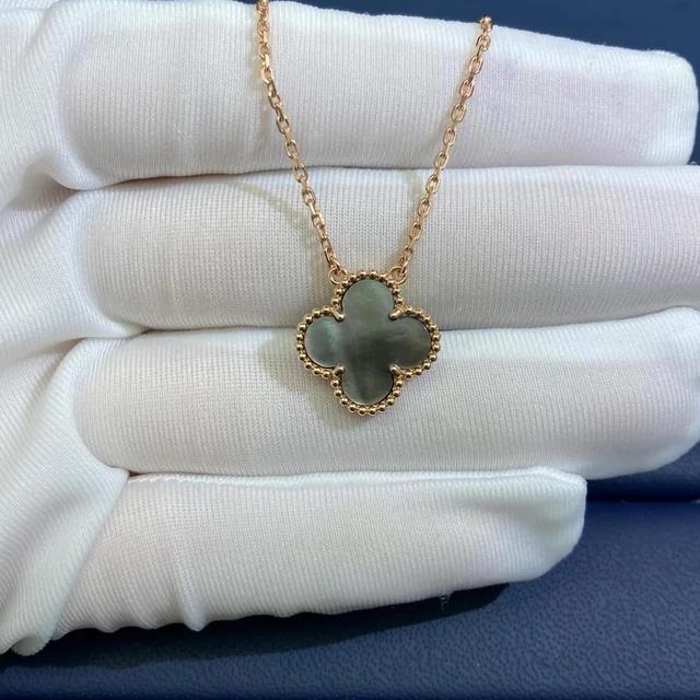 Clover Grey Obsidian Necklace 18K Rose Gold-Diamond Jewelry-404KBD471RY-HT