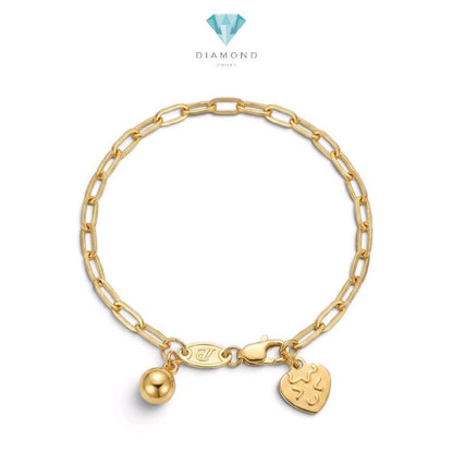 Kids Gold Chain Bracelet with bell 16K / Gelang Rantai Emas Anak dengan lonceng 16K / Diamond Jewelry/ 493GMS201LS