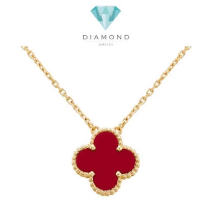 Clover vintage red carnelian alhambra necklace/earring/ bracelet Diamond Jewelry