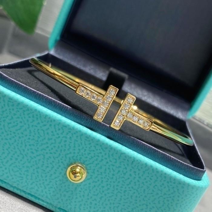Double T Diamond Bangle white gold 18 K/ T diamond bangle 18k/ T Bangle Gold bracelet
