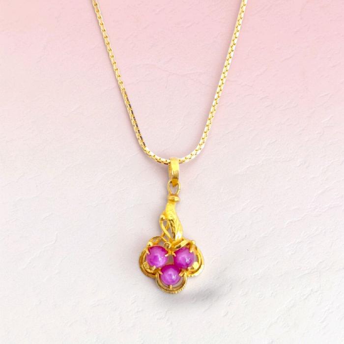 Three Pink Ruby Pendants 23K / Liontin 3 Ping Ruby 23K / Diamond Jewelry / 218LMSWP2