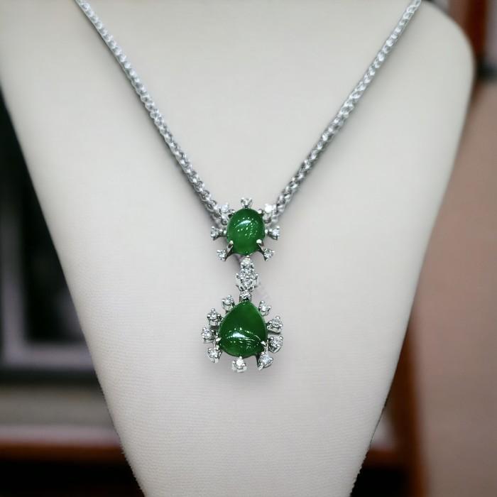 Double jade diamond pendant 18k-Diamond Jewelry