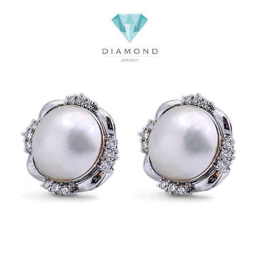 Flower Pearl Diamond Earring 18K / Diamond Jewelry 45AMGT1780WP-HT