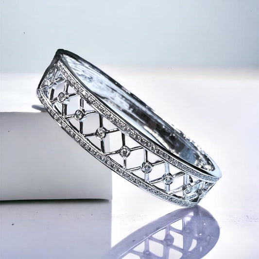 Vintage x Diamond Bangle 18k White Gold-Diamond Jewelry