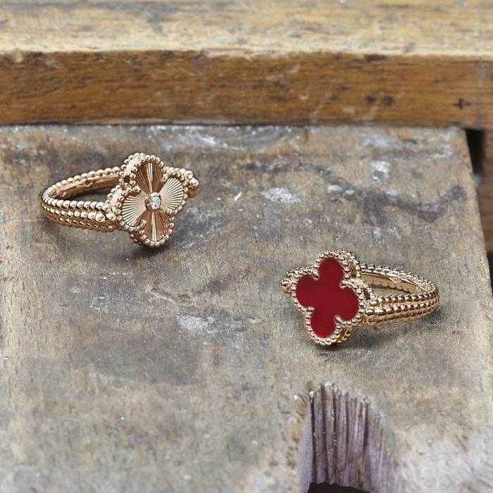 Vca flip charnelian diamond ring red 18k rose gold-Diamond Jewelry