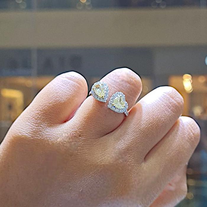 Duo yellow pear heart diamond ring 18k -Diamond Jewelry