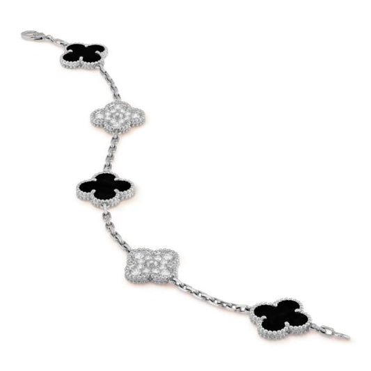 Vca white diamond onyx 5 motif 18k-Diamond Jewelry