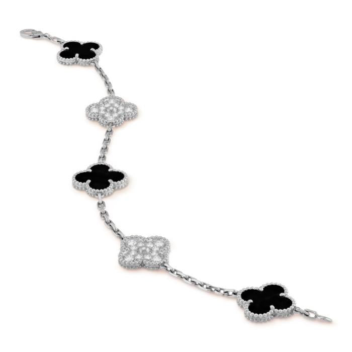 Clover Onyx Diamond White Gold 18K/Diamond Onyx 5 Motif 18K-Diamond Jewelry-125GBD169800AB-HT