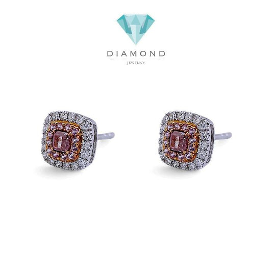 Pink Cushion Diamond Earring 18K / Anting Berlian Pink Cushion 18K / Diamond Jewelry 400AB500BMLS-HT