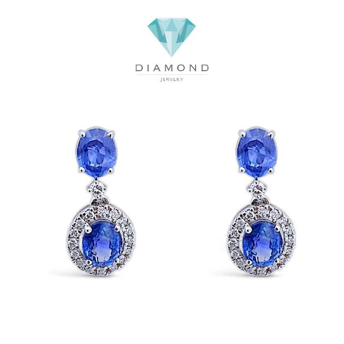 Blue Sapphire Diamond Earring 18K / Diamond Jewelry-401BA2395SD-HT