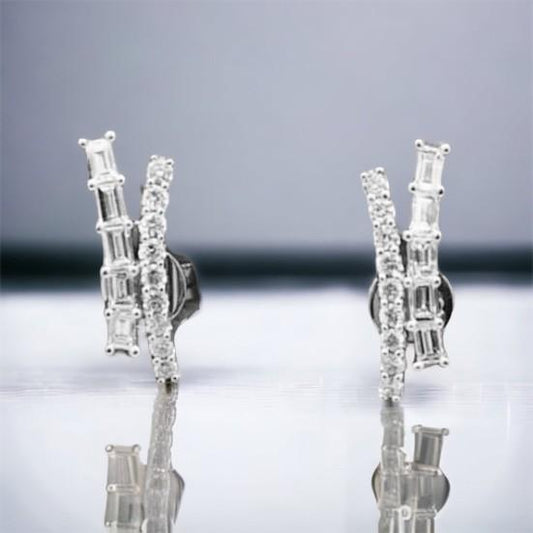 Diamond earring duobaguette 18k white gold-Diamond Jewelry