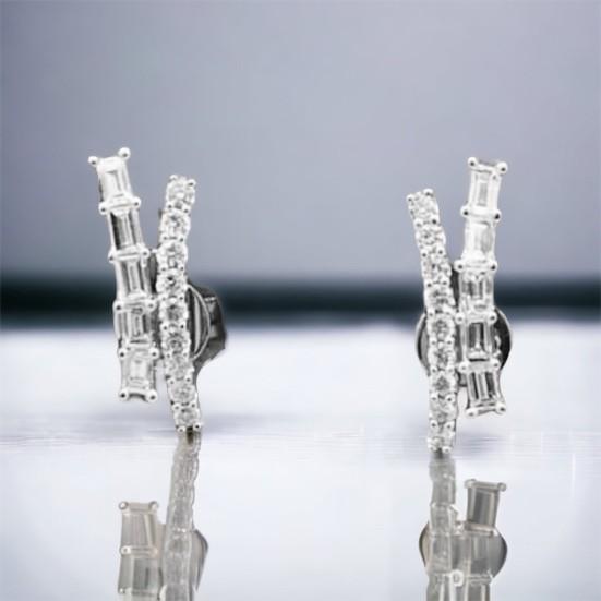 Diamond earring duobaguette 18k white gold-Diamond Jewelry
