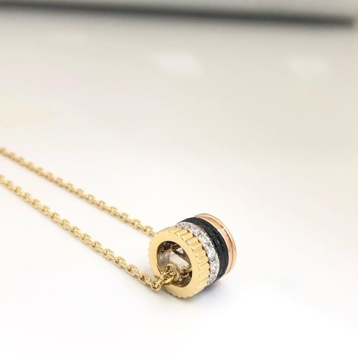 Quatre black round 18k gold pendant bouch/ kalung quatre berlian onyx-Diamond Jewelry