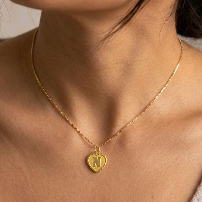 Gold Heart Pendants Letter N 23K / Liontin Hati Emas Huruf N 23K / Diamond Jewelry /240LMSWP1
