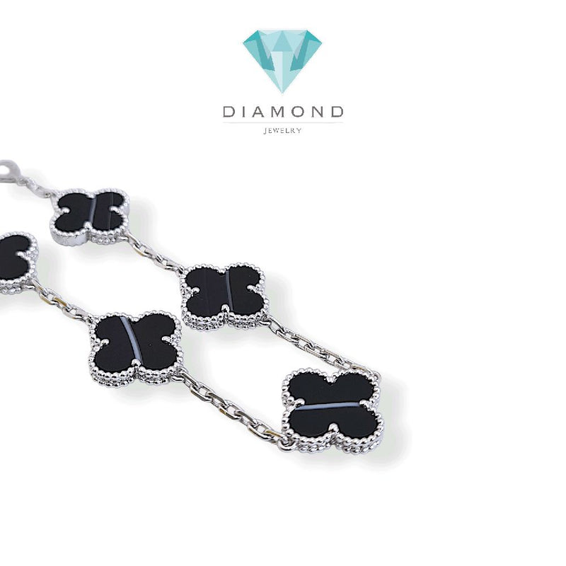 Clover Veined Onyx Bracelet  white gold 18K / Gelang Clover Veined Onyx 18K / Diamond Jewelry/ gelang clover emas putih veined onyx - 167GBD117000AB