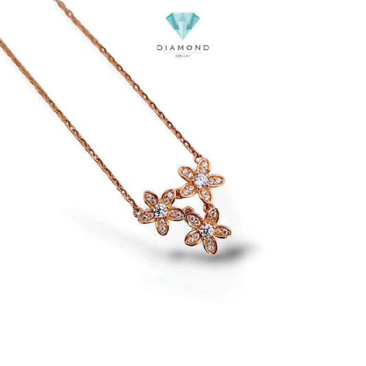 Triple Flower Rose Gold Necklace 17K / Diamond Jewelry / 453KMS269LS