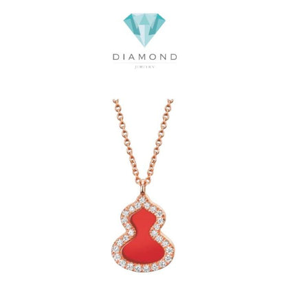 Red charnelian eight wulu pemdant diamond 18k-Diamond Jewelry MAG