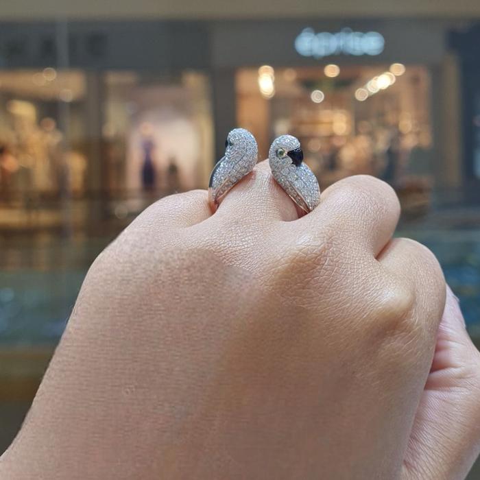 Love Bird Diamond Ring emerald onyx white gold 18K Diamond Jewelry
