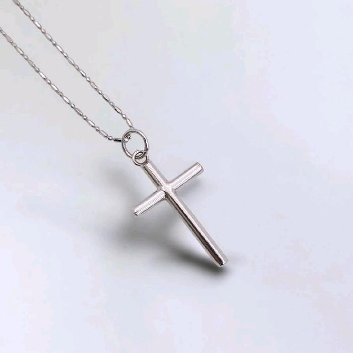 Plain White Gold Cross Pendant 18K / Liontin Salib Emas Putih Polos 18K / Diamond Jewelry /202LMSLS2