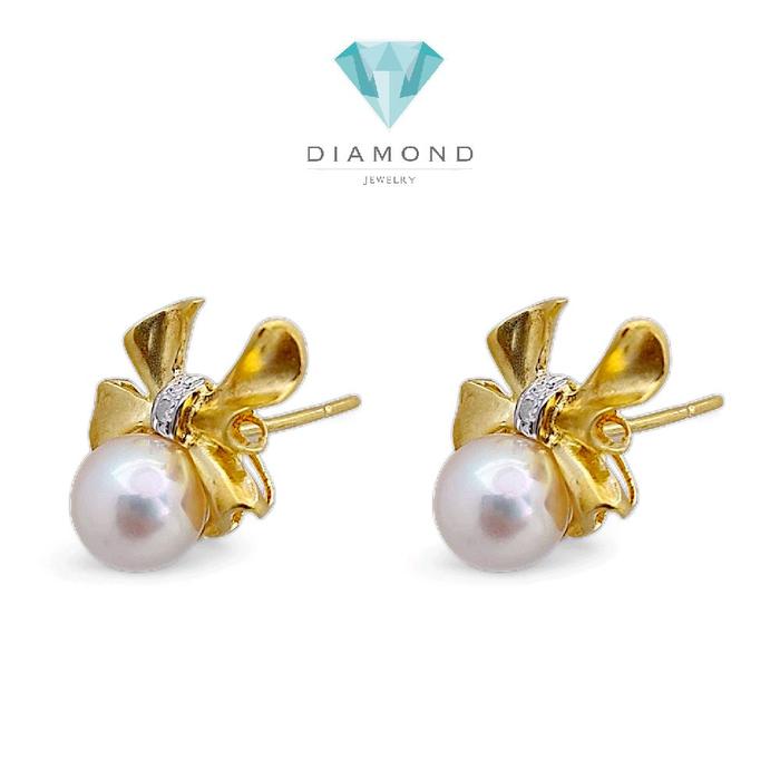 Ribbon Pearl Diamond Earring 18K / Diamond Jewelry 42AMGT1100WP