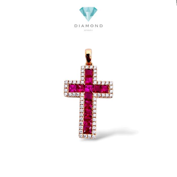 Ruby Cross Diamond Pendant 18K / Diamond Jewelry / 3BL97900AB