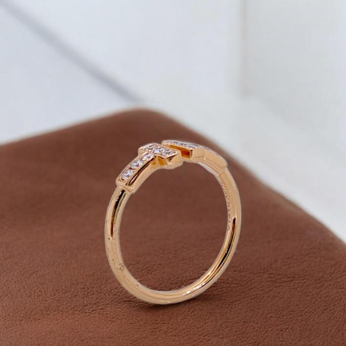 Double T Diamond Ring Rose Gold 18K/ Diamond Jewelry-79CBD39800AB-HT