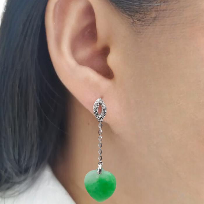 Giok/jade Heart Diamond Earrings / Diamond Jewelry