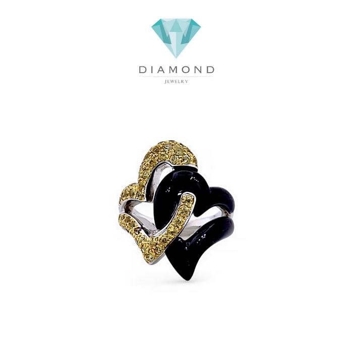 Double Heart Yellow Diamond Ring 18K / Diamond Jewelry