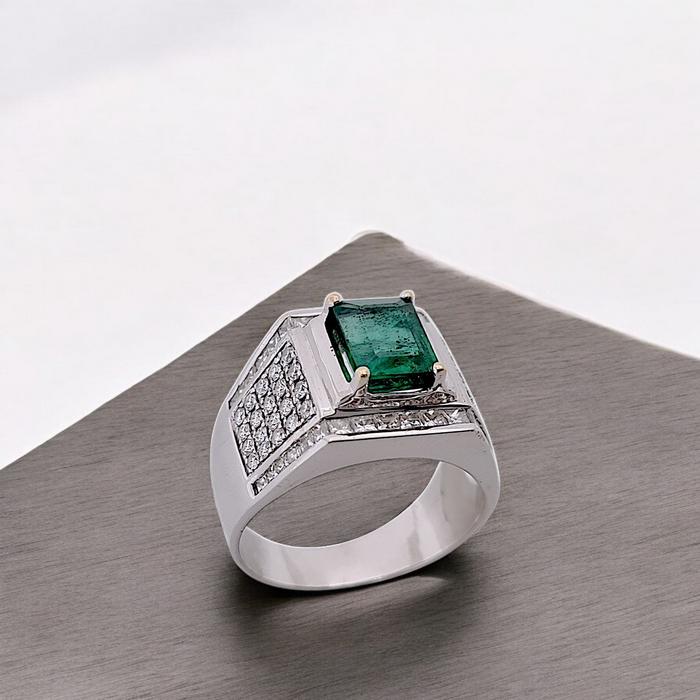 Emerald Diamond Ring Men 18K / Diamond Jewelry