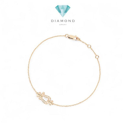 Horseshoe rose gold bracelet 18k pave diamond-Diamond Jewelry
