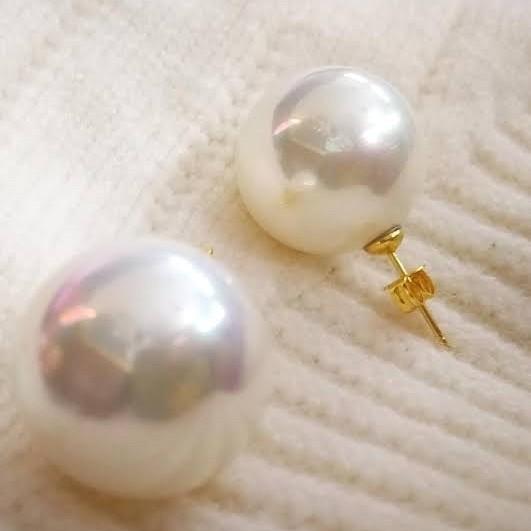 south sea pearl earring /Anting 13-15 mm 18 k gold Diamond Jewelry