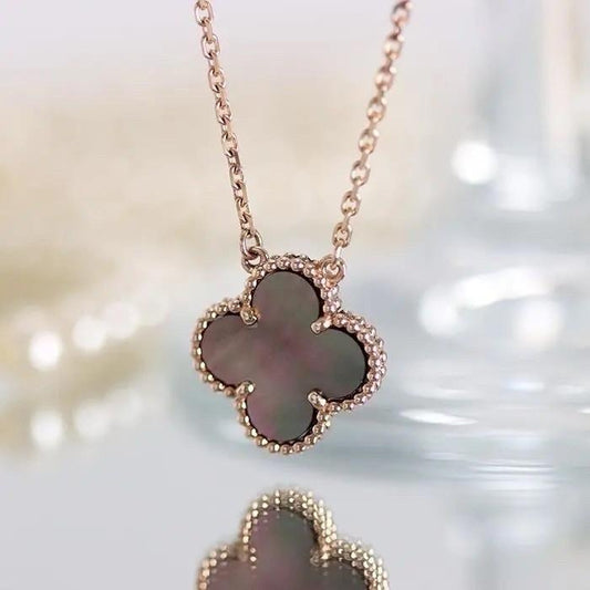 Clover grey obsidian necklace vc 18k Rose Gold-Diamond Jewelry