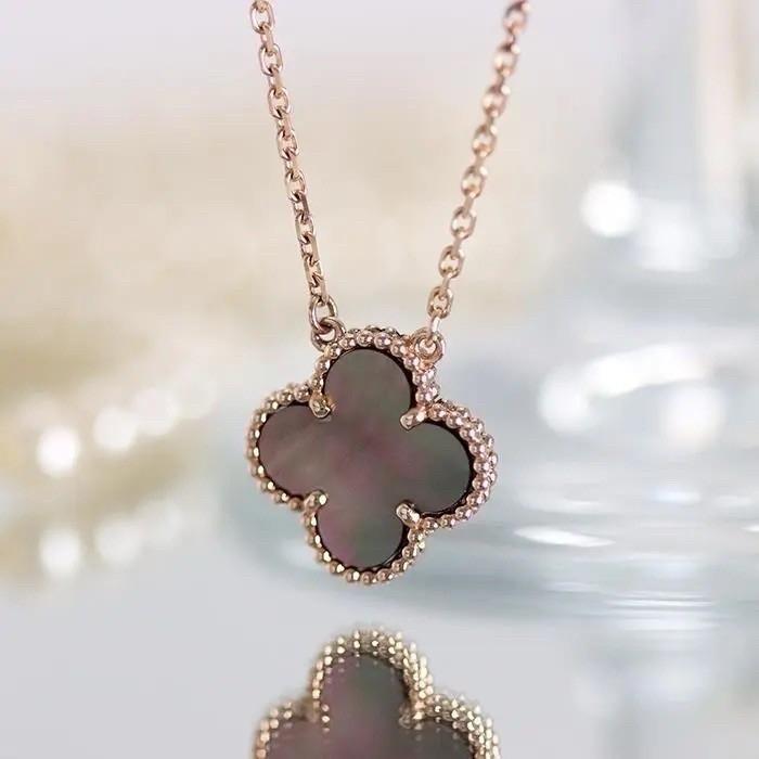 Clover Grey Obsidian Necklace 18K Rose Gold-Diamond Jewelry-404KBD471RY-HT