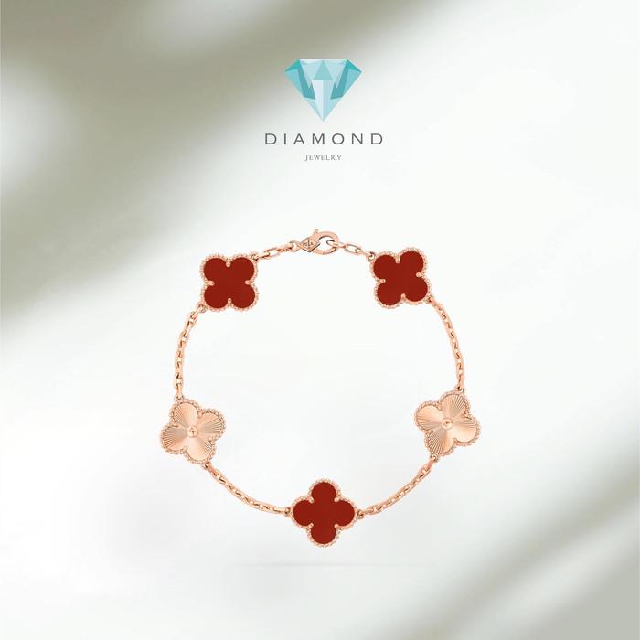 Clover braceler gold red charnelian vintage 18k-Diamond Jewelry