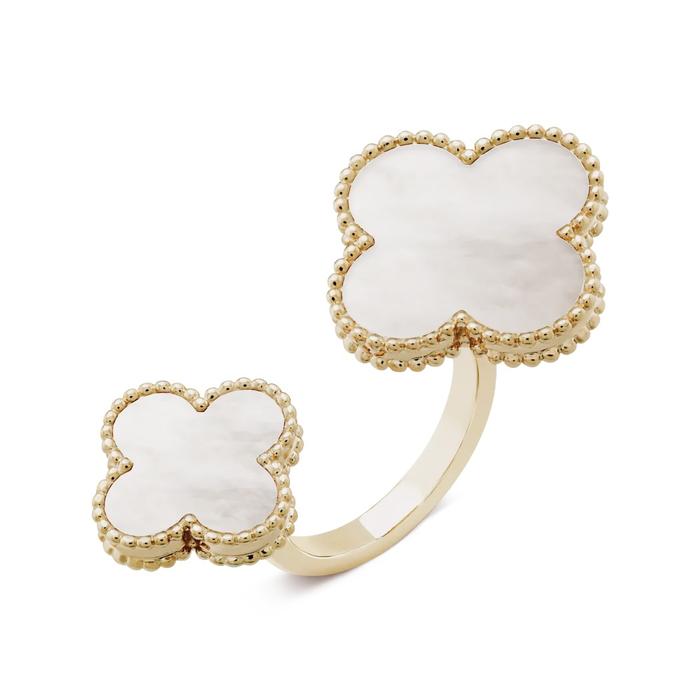Magic MOP Ring Clover Duo Finger 18K /Cincin Mutiara Clover Emas Asli/18K Gold-Diamond Jewelry-9CMS5000LS-HT
