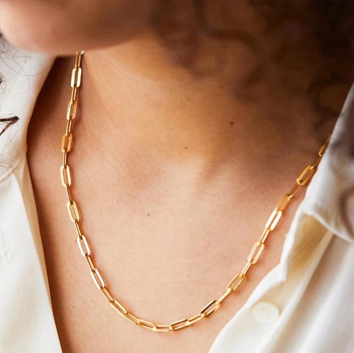 Paper clip 18K gold necklace Diamond Jewelry