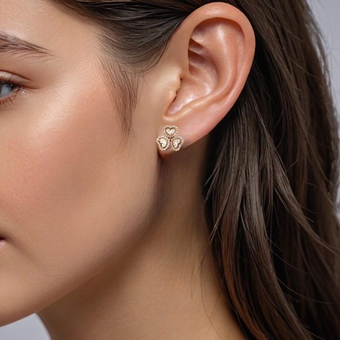 Anting Triheart Berlian Rose Gold/ Triheart clover heart diamond earring 18k-Diamond Jewelry