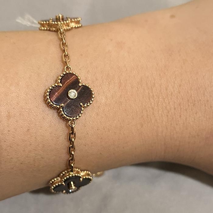 Wood clover vancleef bracelet 18KRoae Gold Diamond Jewelry