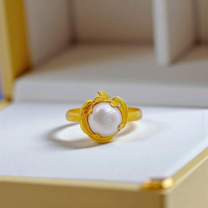 Pearl Leaf Gold Ring 23K / Cincin Emas Mutiara Daun 23K / Diamond Jewelry 9CM3WP-HT